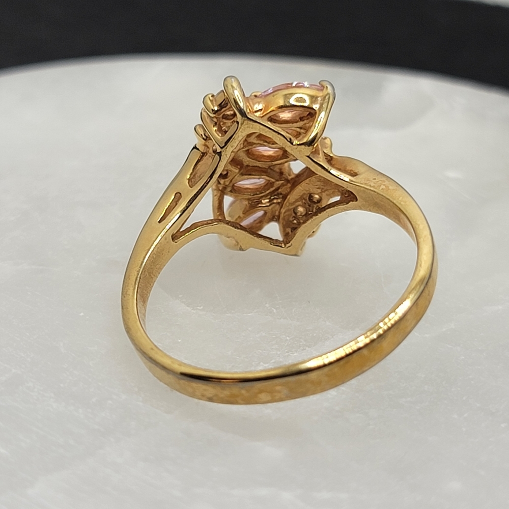 Vintage Bypass Marquise Pink Gem Simulated Diamond Gold Tone Ring - Picture 3 of 10